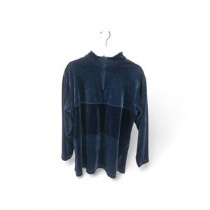 Bechamel Womens Velour Mock Neck Top Teal Blue Colorblock Long Sleeve Large L